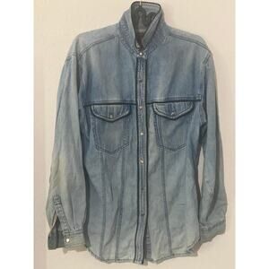 Vintage Harley Davidson Black Outline Faded Denim Shirt